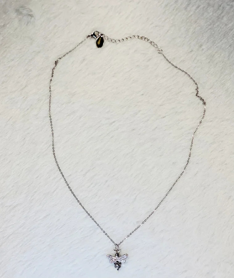Dainty ~ Silver Necklace with Pave Crystal Bee