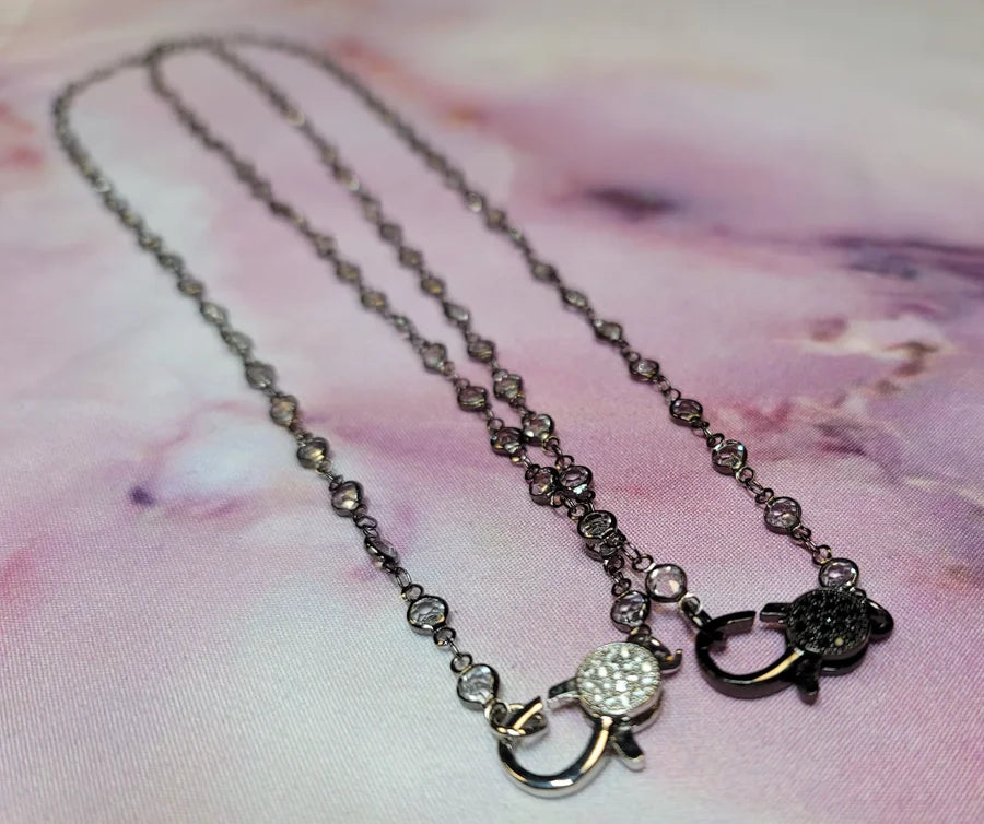 DAINTY CRYSTAL BEAD 20" CHAIN WITH PAVE SET TOGGLE