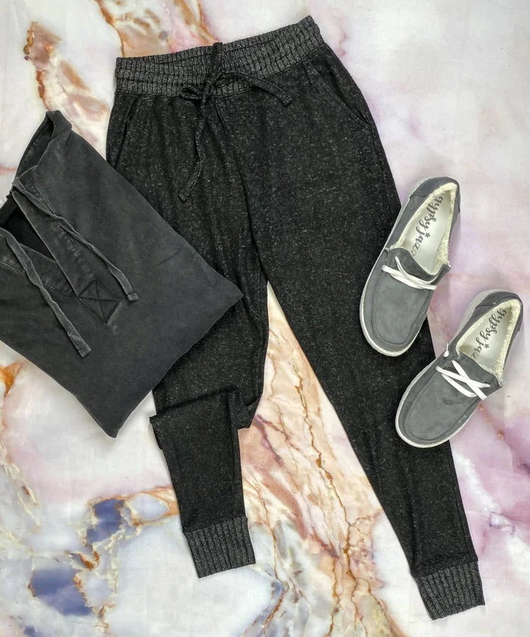 Heather Black Drawstring Hacci Sweatpants