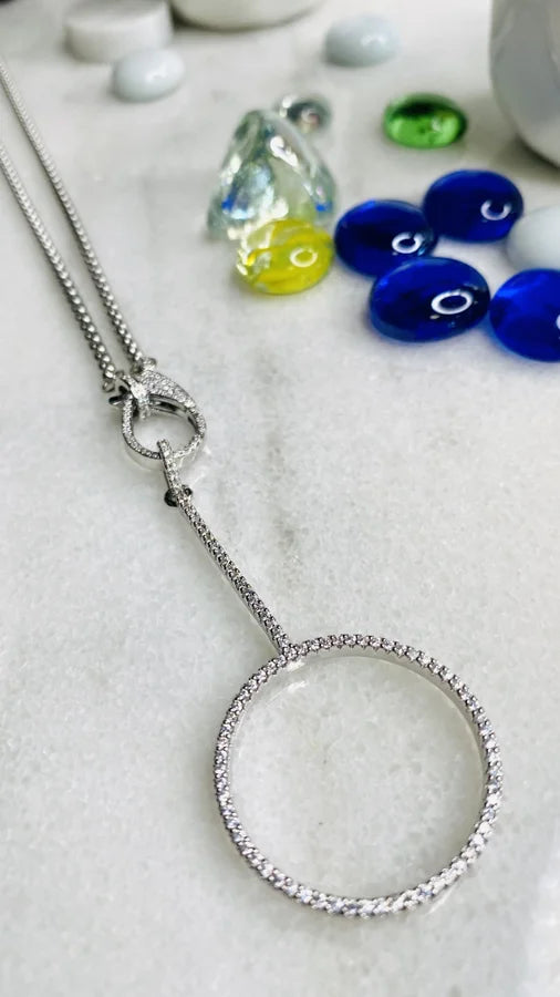 18" Chain with CZ Crystal Clasp & Hanging Circle Pendants