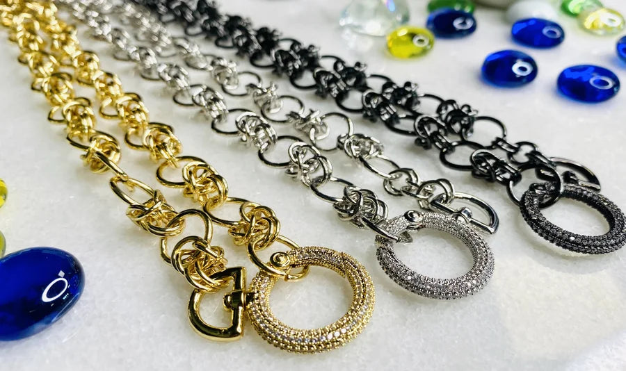 18" Fancy Link Chains with CZ Crystal Circle