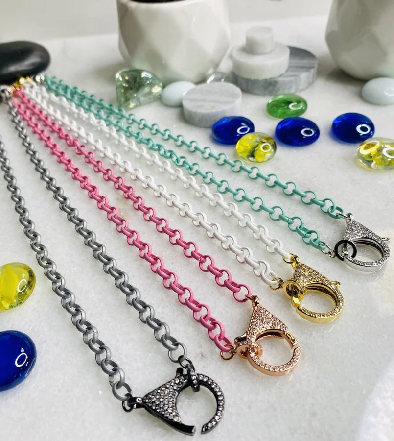 18" Chain Link Necklaces with CZ Crystal Clasp Pendant
