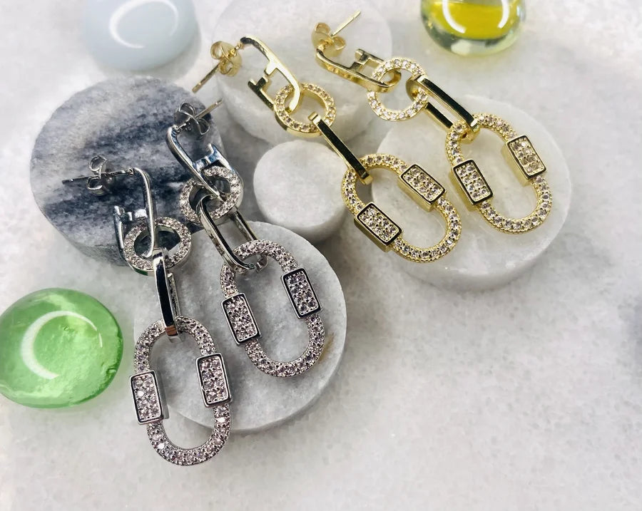 3-Link Dangle Earrings with Pave Cubic Zirconia Crystals