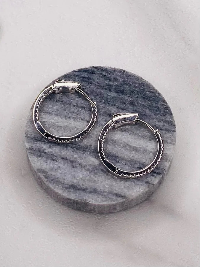 Sterling Silver Hoop Earrings with Cubic Zirconia Crystals