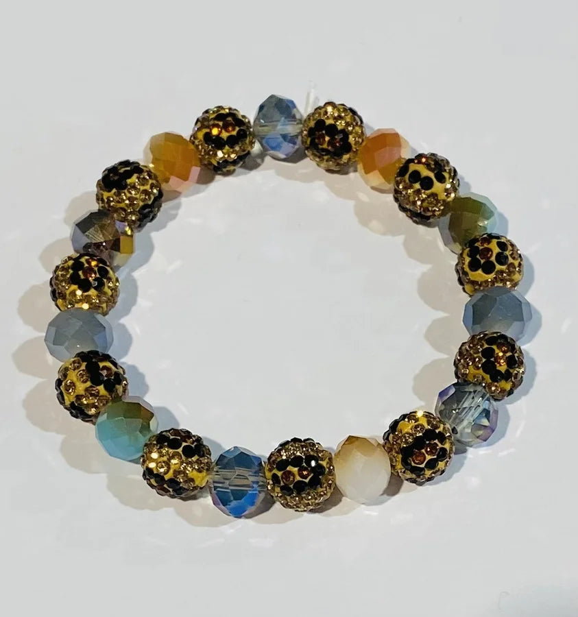 Multicolor Leopard Crystal Beaded Bracelet