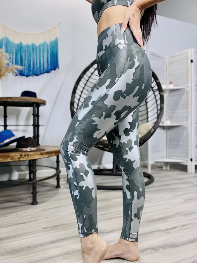 Mono B Smoky Grey/Silver Foil Camo Highwaist Leggings