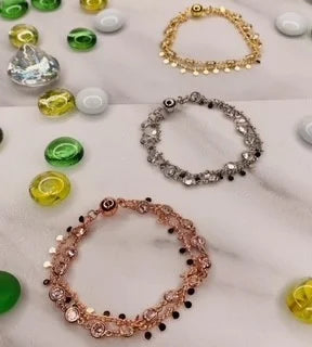 7.5" Coin Charm & CZ Charm Double Layer Bracelet