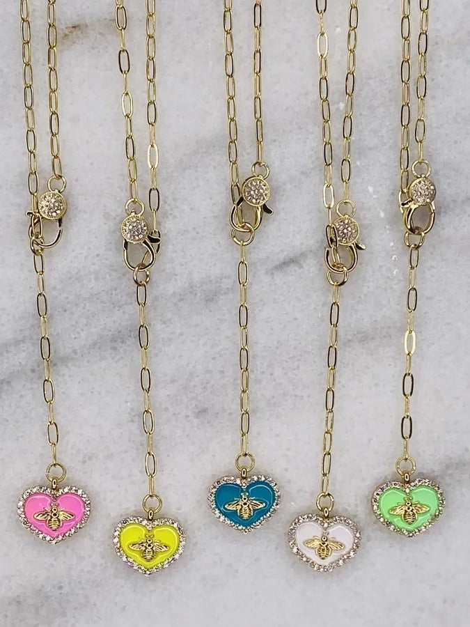 18" Gold Plated Link Chain w/ CZ Clasp & Bee Pendant