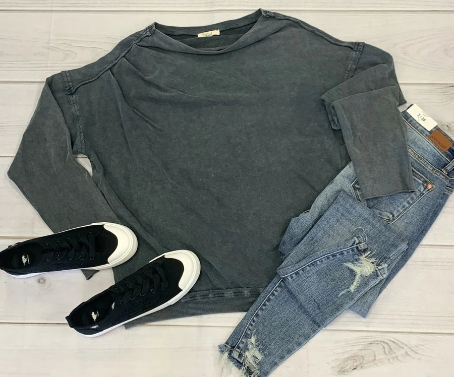 ASH LONG SLEEVE WASHED TERRY KNIT SWEATER