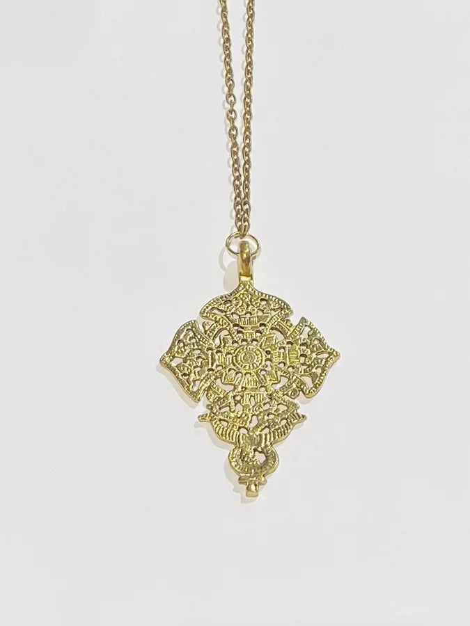 Large Cross-Style Etched Medallion Necklace