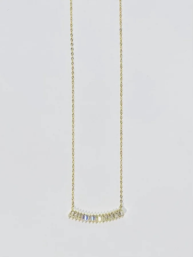 Sterling Silver Gold Plated Cubic Zirconia Princess Cut Bar Necklace - 16" +2