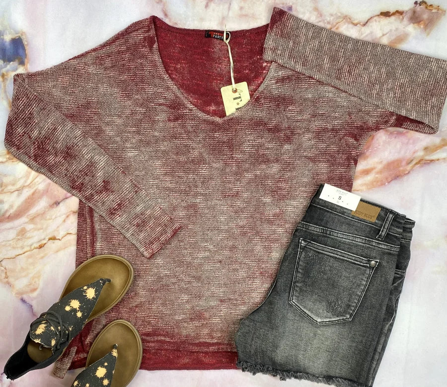 Burgundy Boulce Long Sleeve Loose Fit Sweater