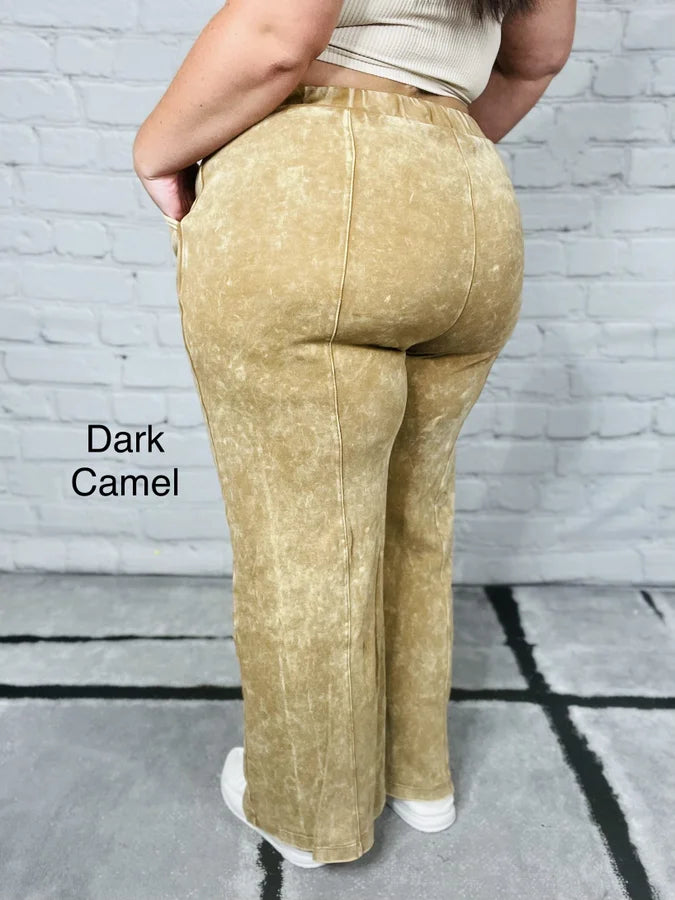 "Breezy" Cool Acid Wash Wide Leg Pants - Reg/Plus (Multiple Colors)