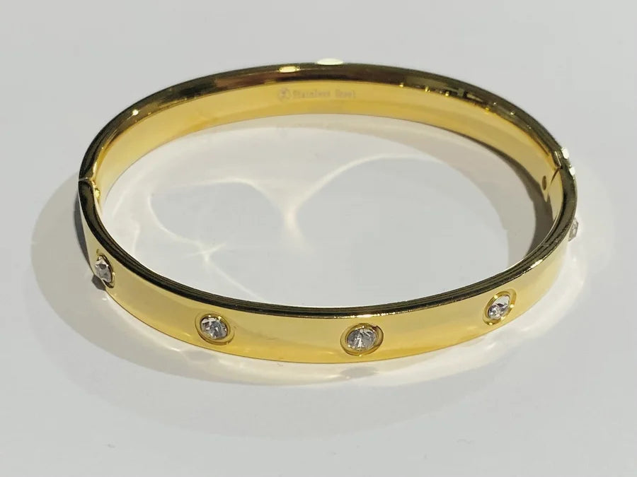 Gold Stainless Steel Crystal Stud Bracelet