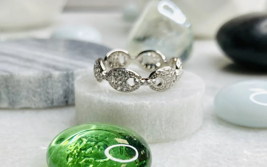 Sterling Silver Pave Cubic Zirconia Link Ring