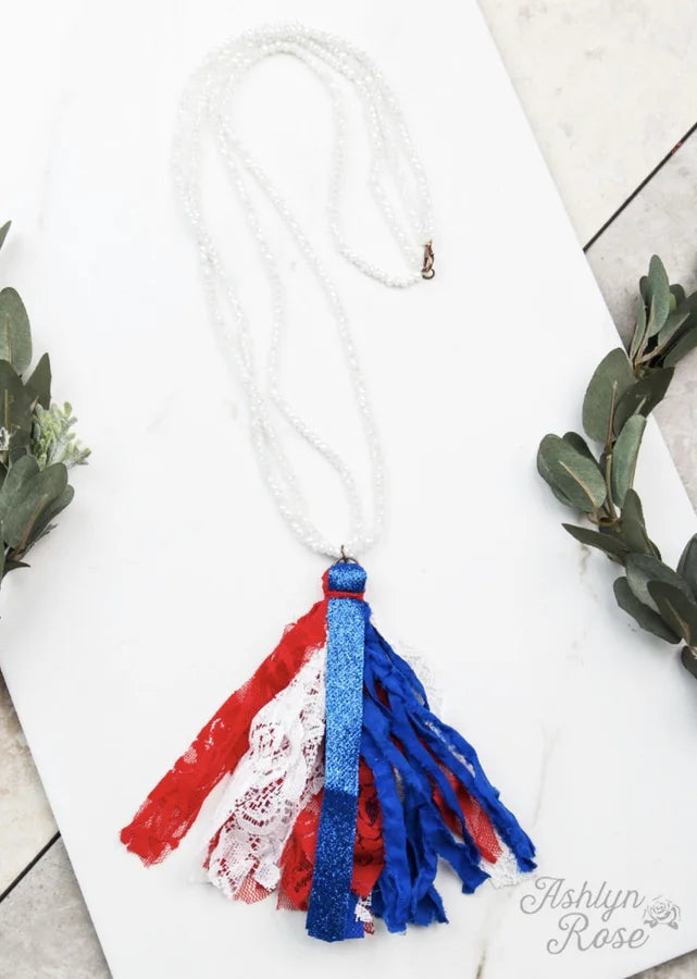 Southern Grace True Patriotic Necklace with Statement Tassel