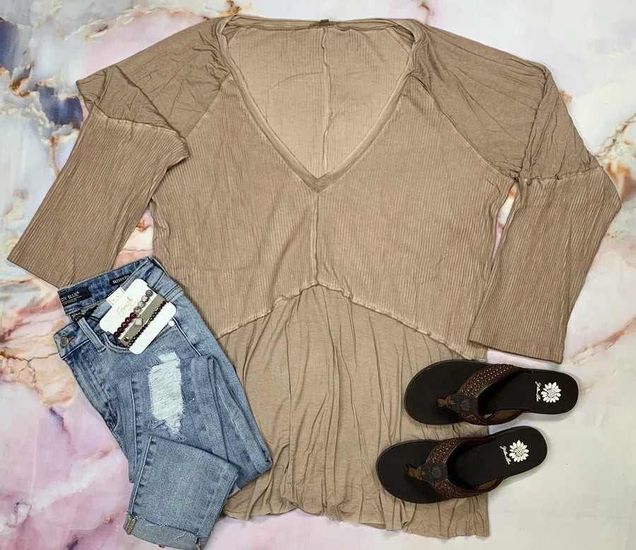 Cocoa Long Sleeve Ribbed Top