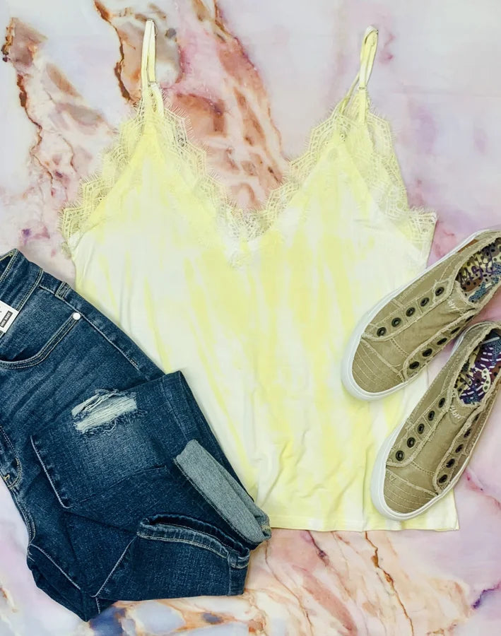 Lemonade Tie Dye Tank Top w/ Lace Trim