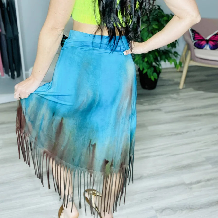 Reg. Turquoise Tie Dye Fringe Skirt