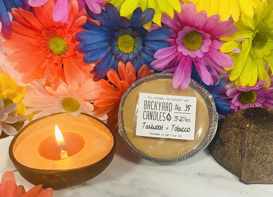 Teakwood + Tobacco Scented Candle in a Real Coconut Shell