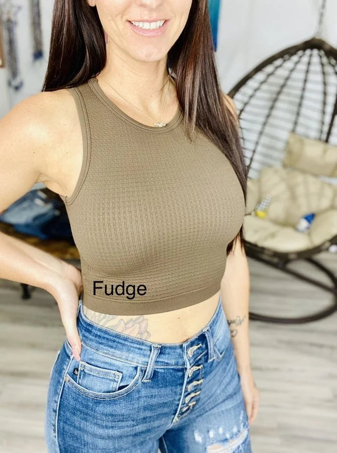 "Headstart" Fudge Waffle Knit Cropped Tank Top