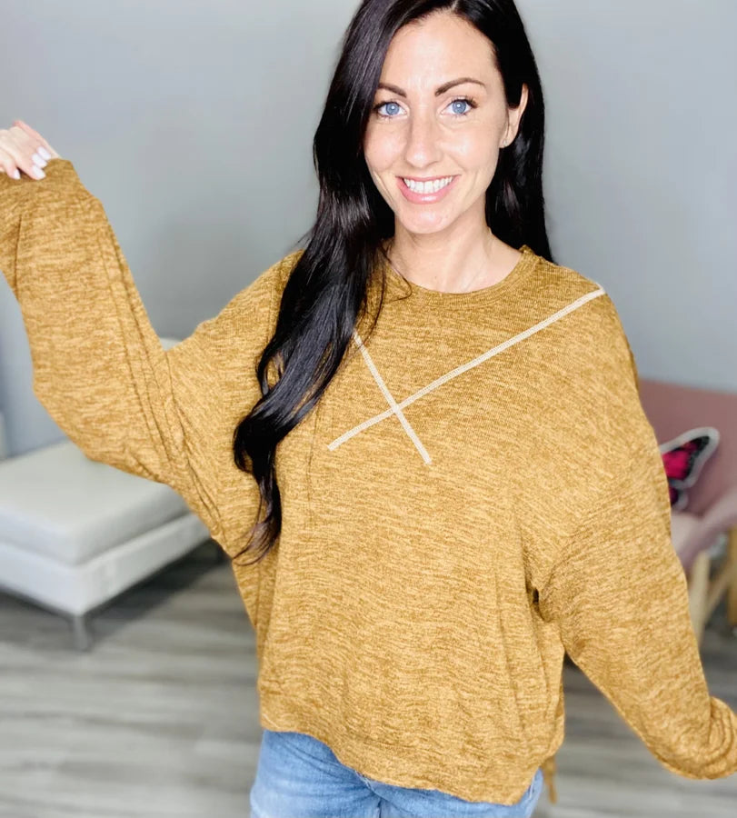 Reg. Dark Butterscotch Two Tone Long Sleeve Top