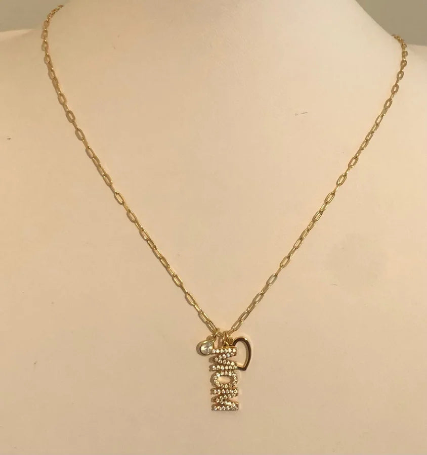 Sterling Silver Gold Plated "MOM" Necklace - 16" +2