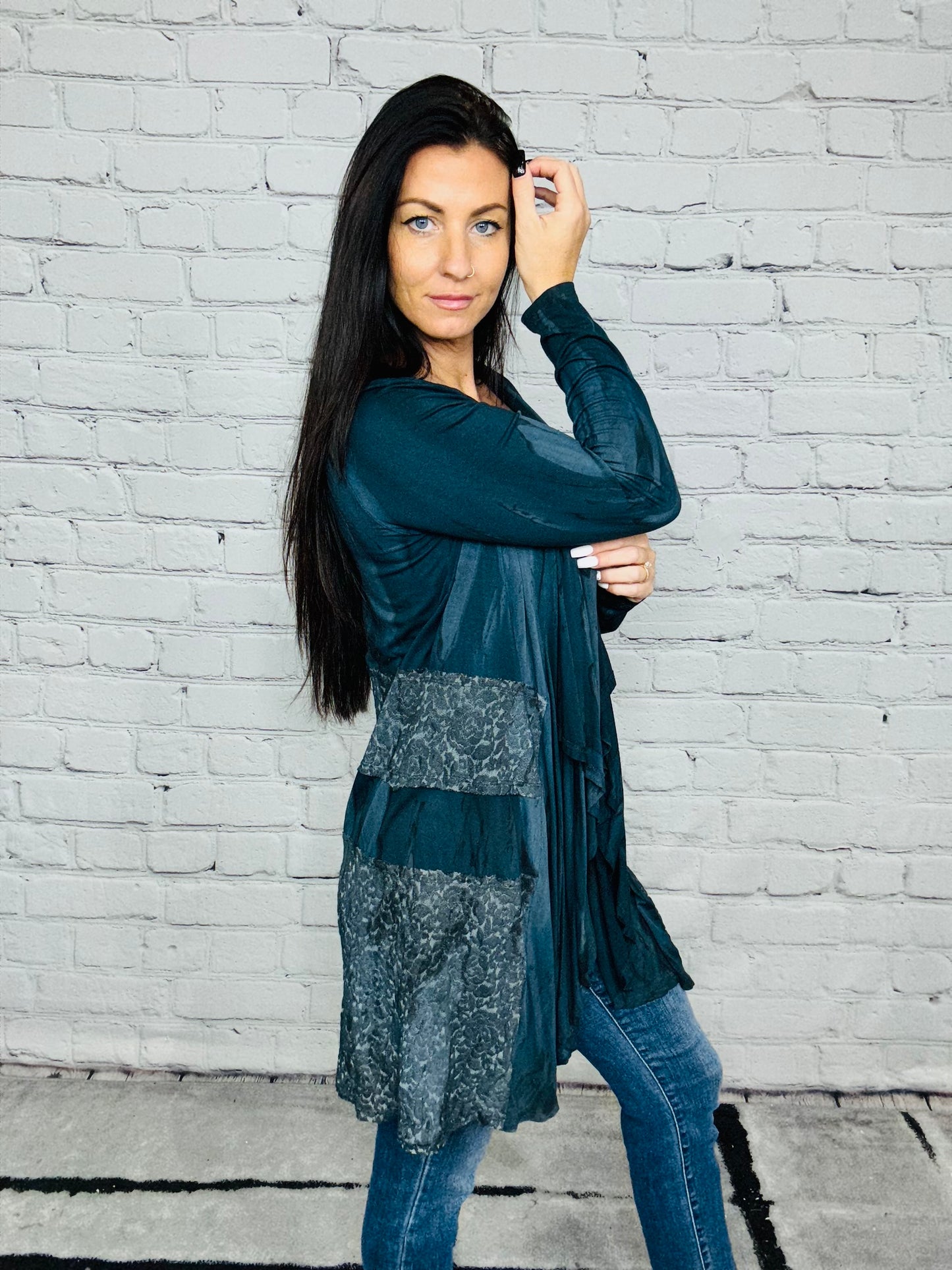 Reg. Navy Tie Dye & Lace Cardigan