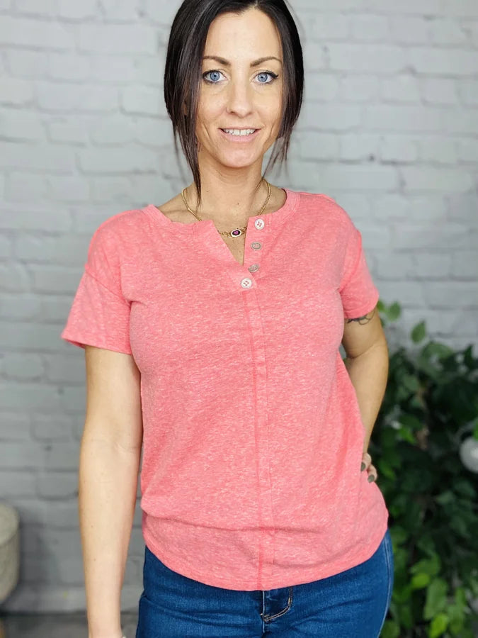 Coral Pink Short Sleeve Top
