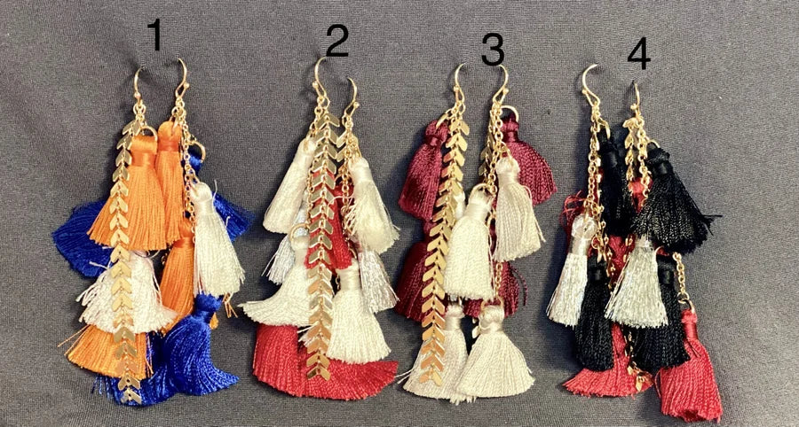 Erimish Gameday Colorful Dangling Tassel Earrings (Multiple Styles)