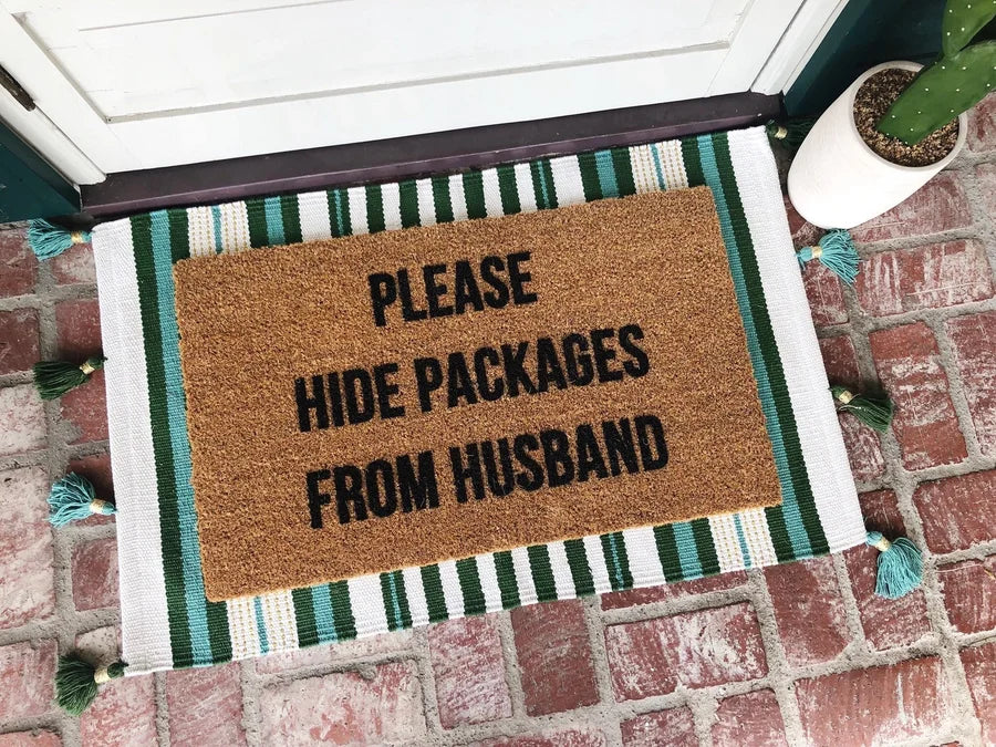 Printed 18"x30" "Please Hide Packages from Husband" Floor Mat