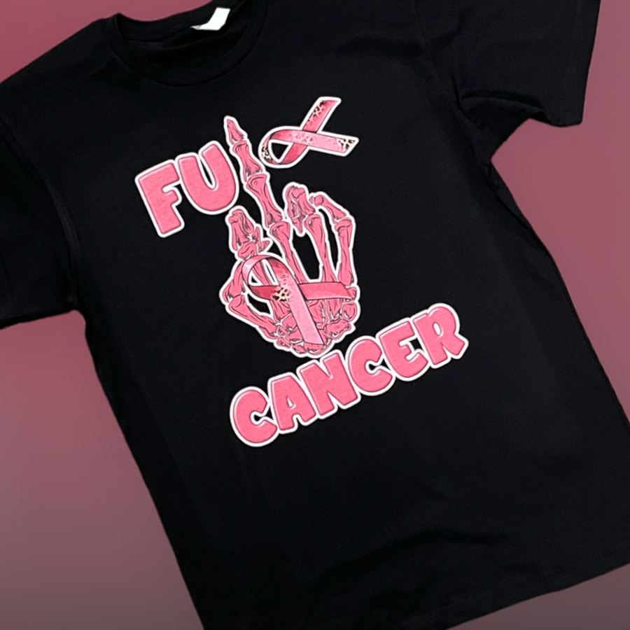 "F Cancer" Pink Ribbon Middle Finger Short Sleeve/Long Sleeve