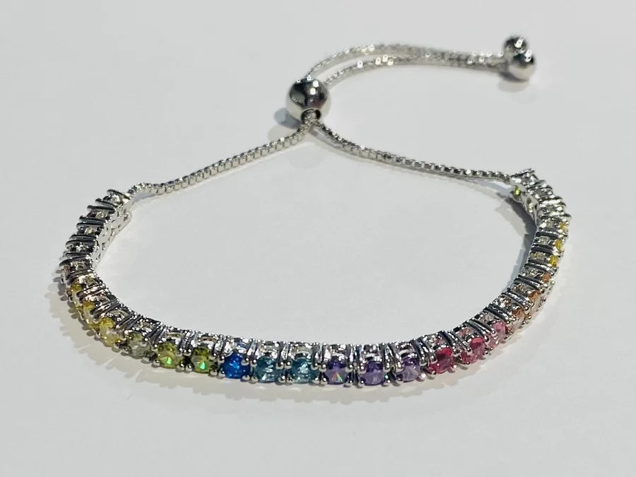 Multicolor Cubic Zirconia Adjustable Bracelet - Small Stones