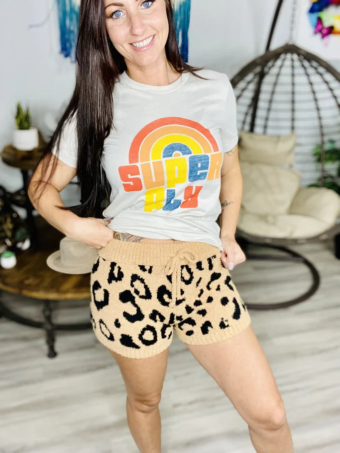 Reg/Plus Camel/Black Leopard Cozy Relaxed Fit Shorts