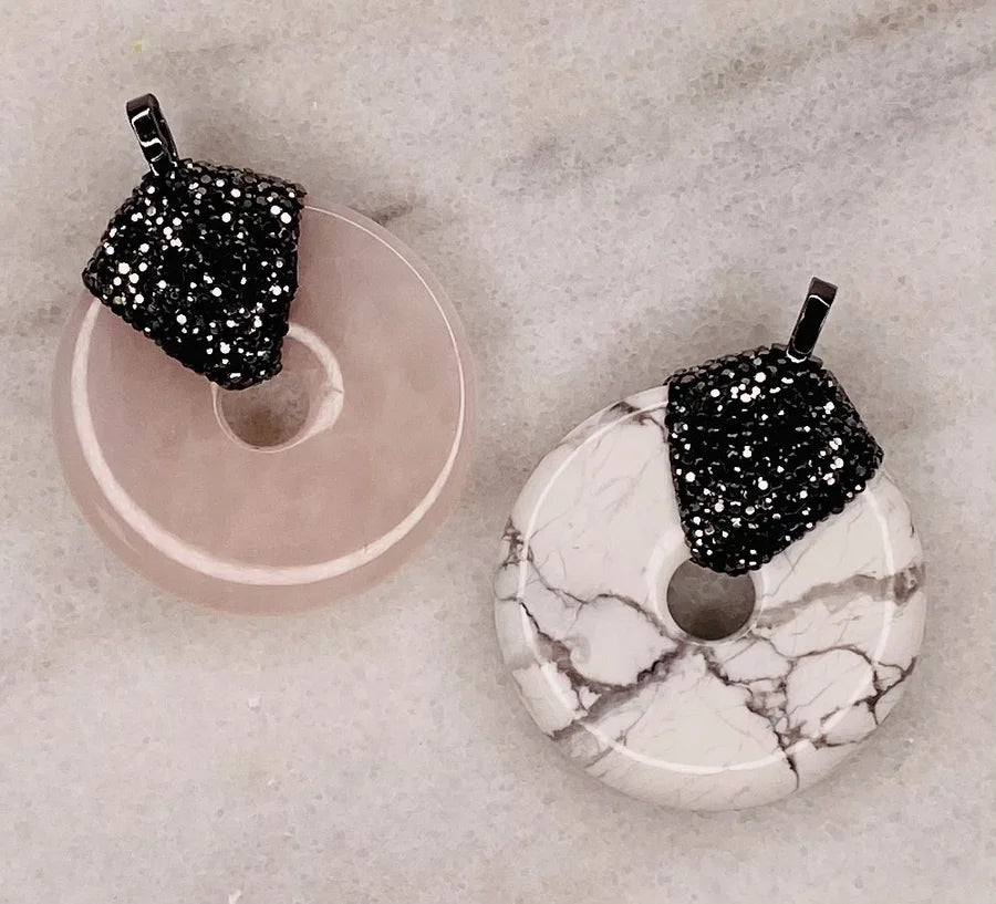 Marbled & Crystal Rounded Pendants (Large)