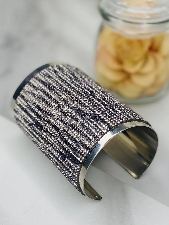 Black/Silver Rhinestone Cuff Bracelet
