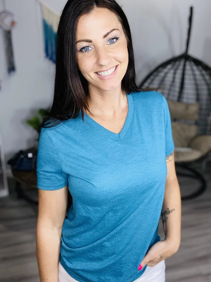 ARTifacts- Teal Short Sleeve V-Neck Top