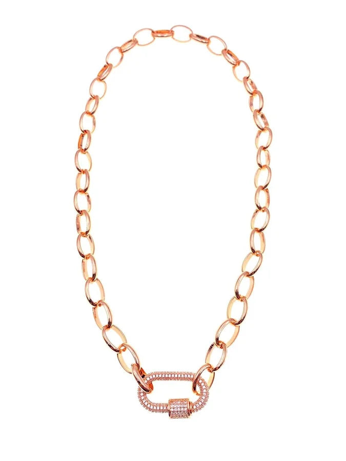 Rose Gold Plated Oval Link Chain w/ Carabiner Closure - 18"