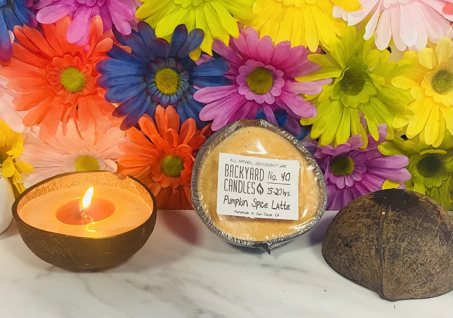Pumpkin Spice Latte Scented Candle in a Real Coconut Shell