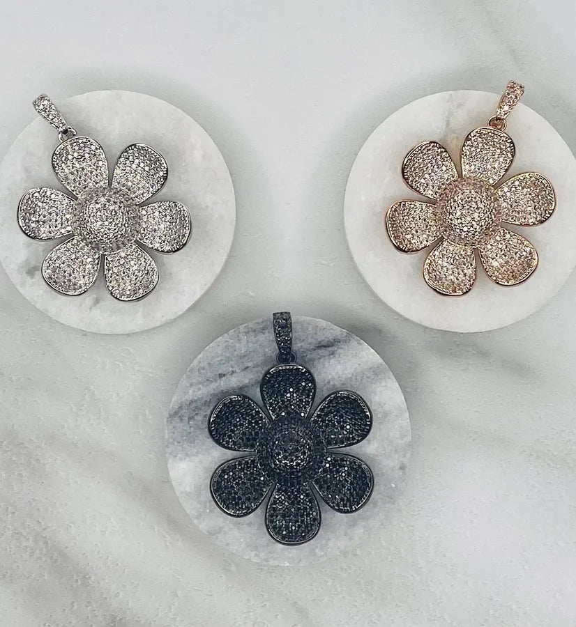 Pave Crystal Rounded Flower Pendants (Medium)