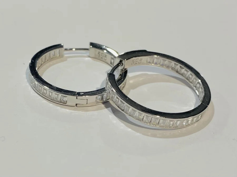 Sterling Silver In & Out Cubic Zirconia Hoop Earrings - 25MM