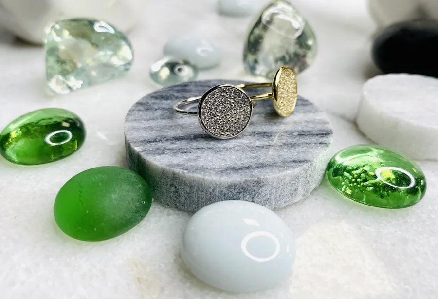 Sterling Silver Cubic Zirconia Round Disk Ring