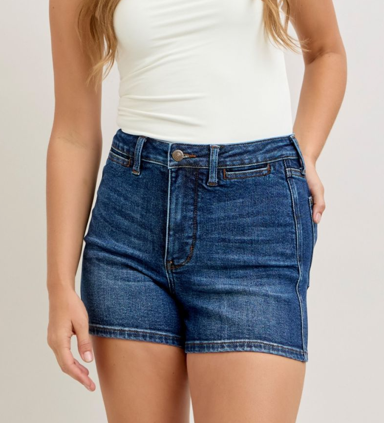 Judy Blue "Jackie" Medium Blue High-Waisted Tummy Control Slim Shorts
