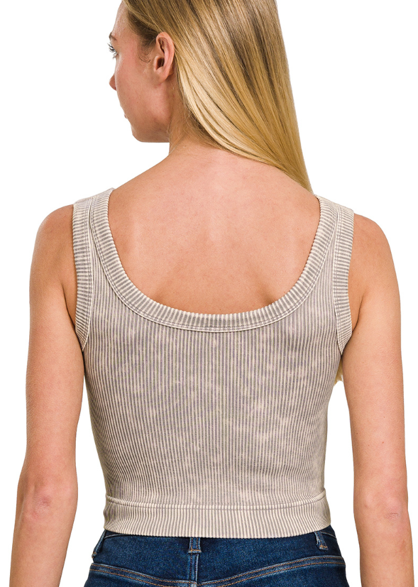 "Greta" Washed Ribbed Cropped Tank Top/Brami (Multiple Colors)