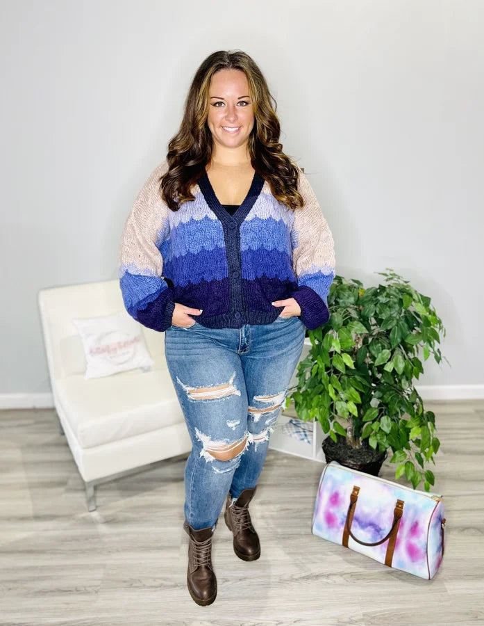 Reg. Purple Striped Knit Cardigan Sweater