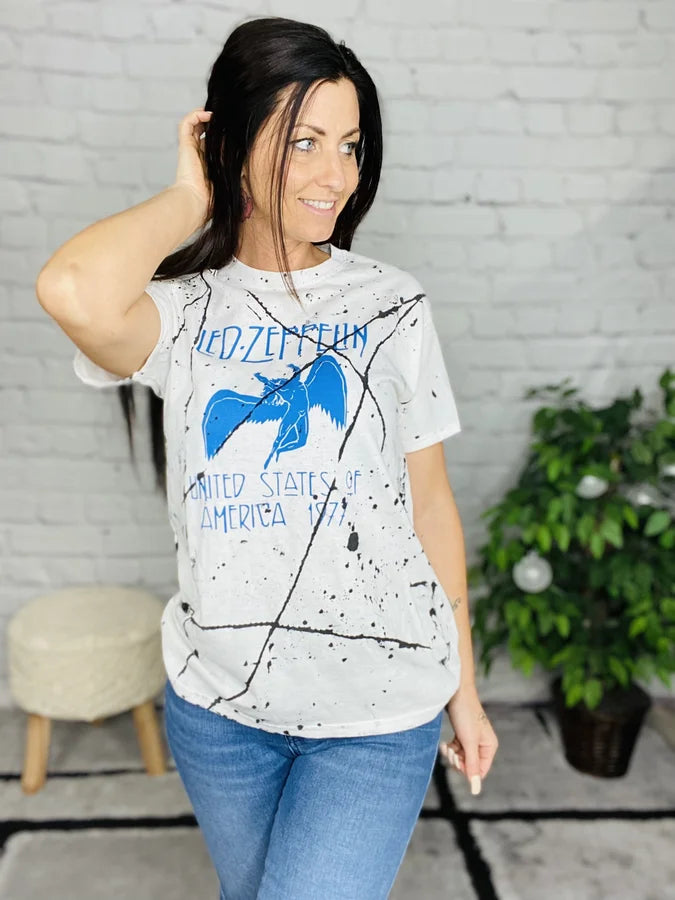 Distressed Vintage Couture- Paint Splattered Led Zeppelin Tee