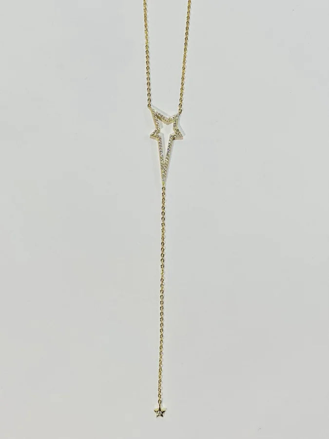 Sterling Silver Gold Plated Fancy Cubic Zirconia Star Necklace - 16" +2