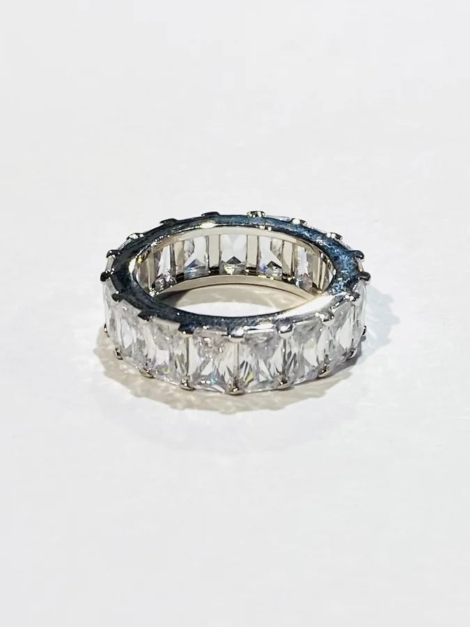Rhodium Plated Clear Cubic Zirconia Ring
