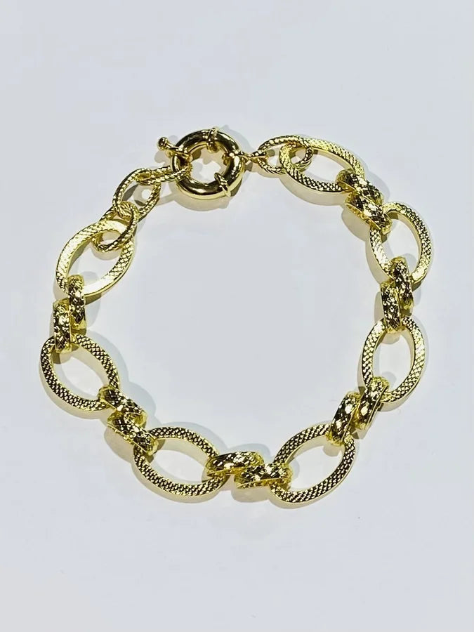 Gold Plated Fancy Link Chain Bracelet - 7-8"