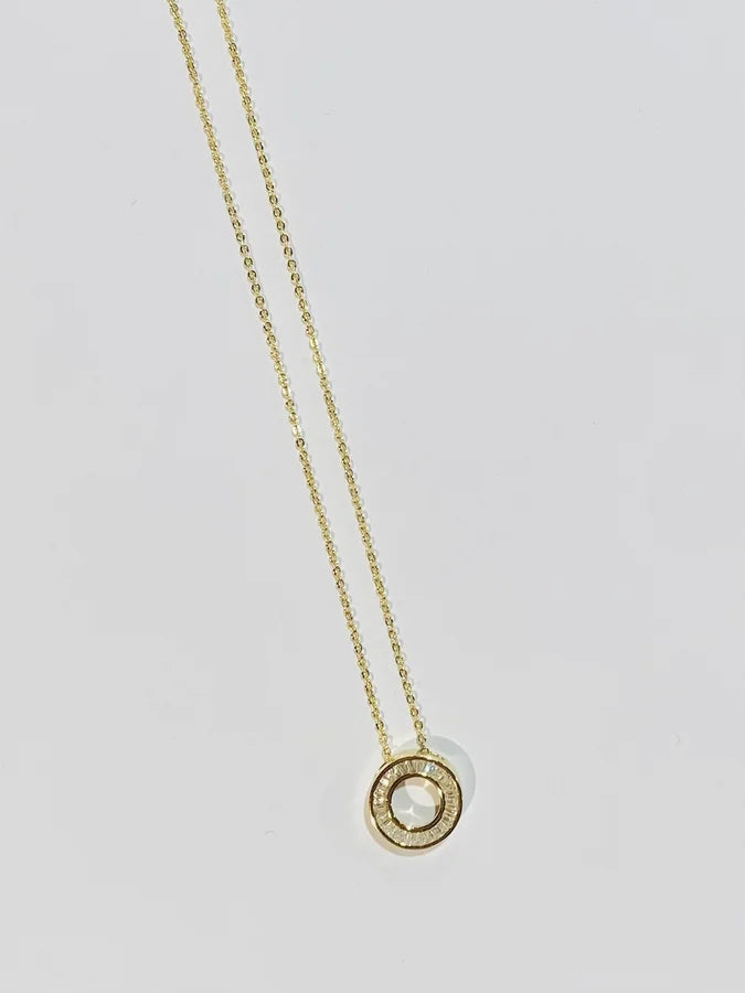 Sterling Silver Gold Plated Baguette Cubic Zirconia Circle Necklace - 16" +2